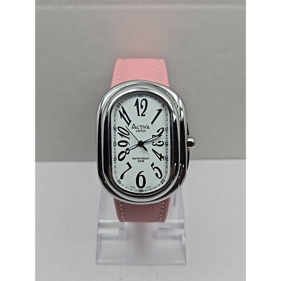 Activa Swiss Quartz Watch Oval 37mm Pink Strap 30M WR New Battery Womens Classic - Picture 1 of 10